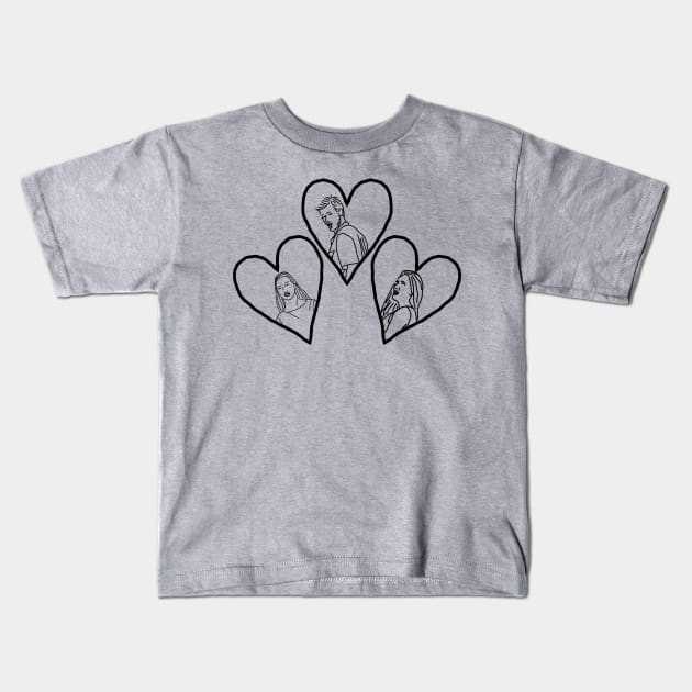 Distracted Boyfriend Valentines Day Line Drawing Kids T-Shirt by ellenhenryart